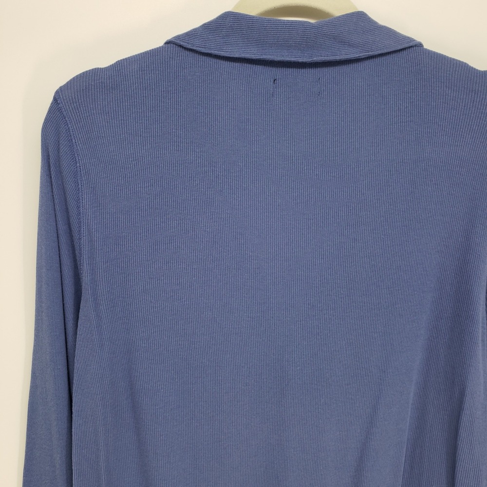 J Crew Ribbed V-Neck Pullover Top Women XL Blue Long Sleeve Cotton Polo Collar - Picture 6 of 8